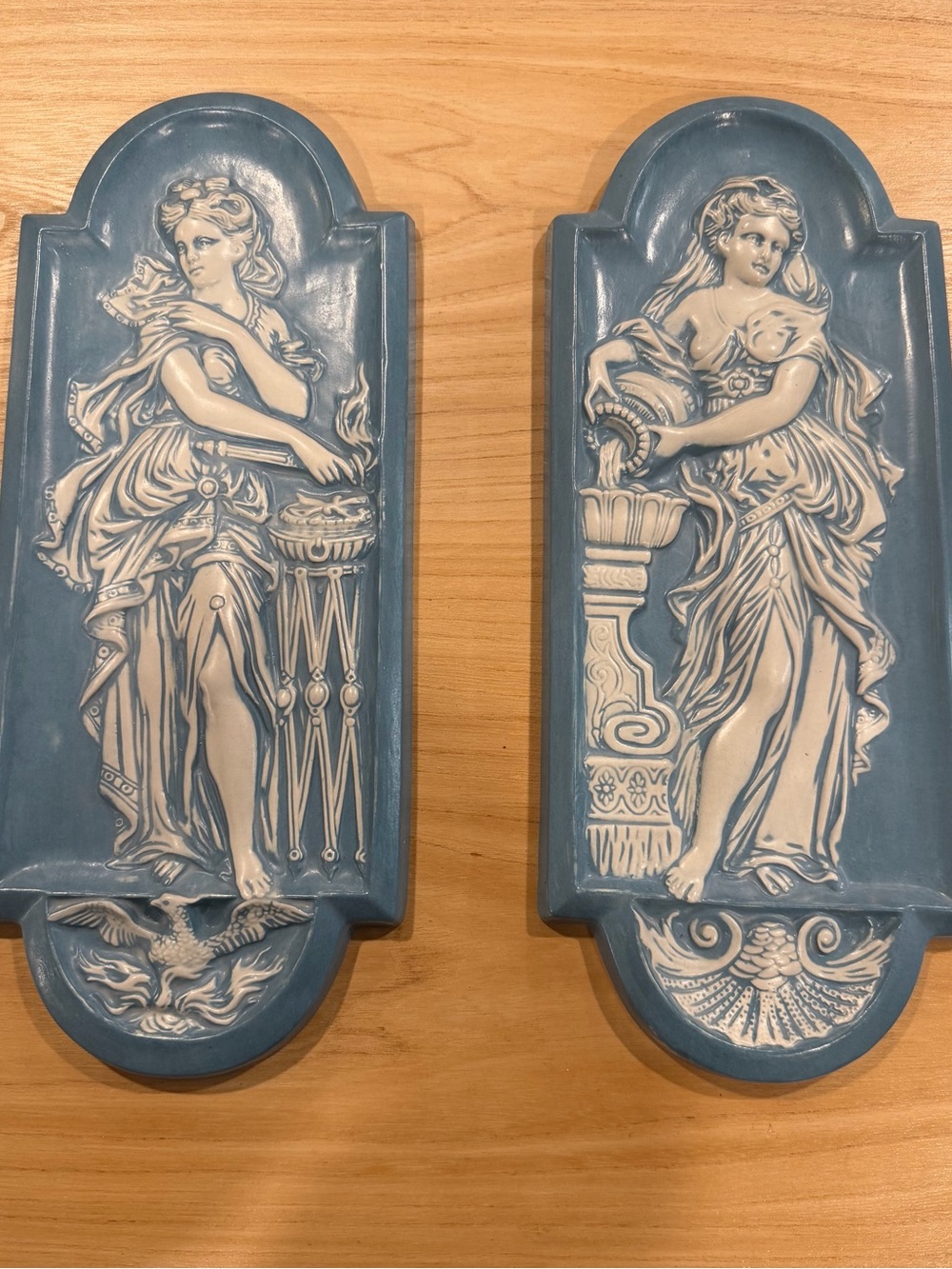 Blue Relief Goddess Wall Plaques - Pair